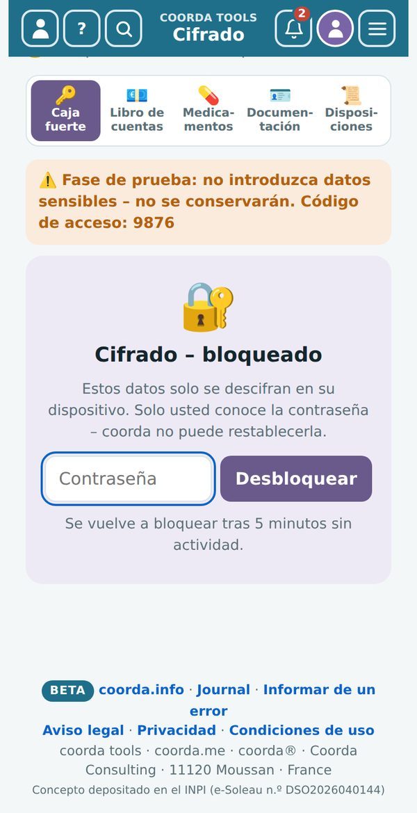 El armario cifrado de coorda tools – bloqueado hasta que introduzca su contraseña
