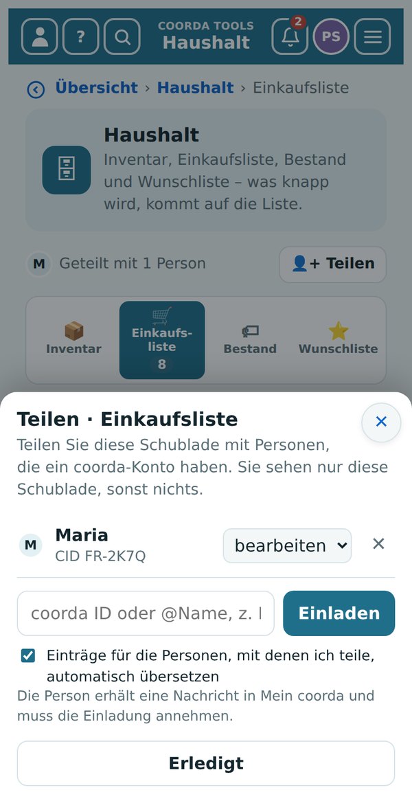 Eine Schublade teilen