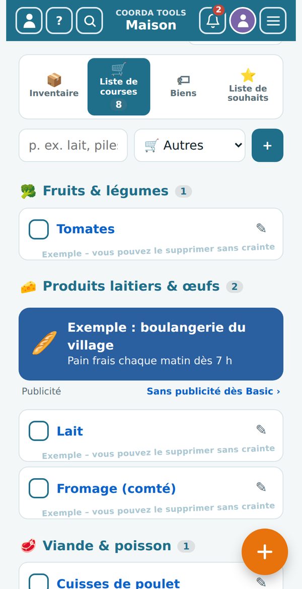 Maison › Liste de courses, triée par rayons